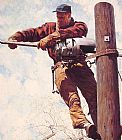 Norman Rockwell Canvas Paintings - The Lineman
